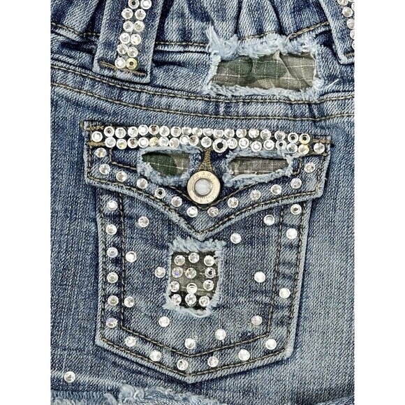 HANNAH BANANA Jean Shorts Rhinestone Bling Distressed Camo Frayed Denim Girls 6X - Picture 5 of 7